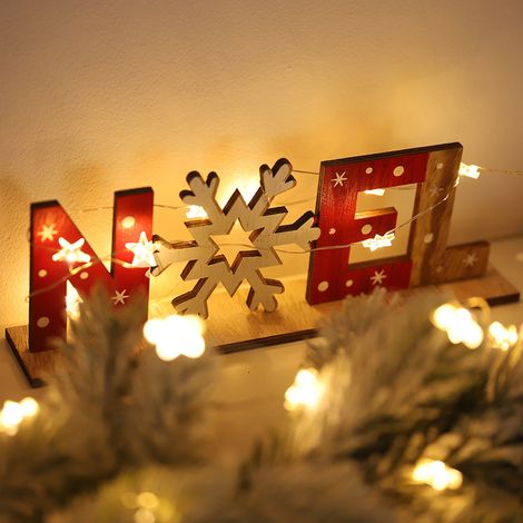 Décoration de Noël en bois : Père Noël, bonhomme de neige, flocons de neige, lettres décoratives pour table et fête. (1/5)