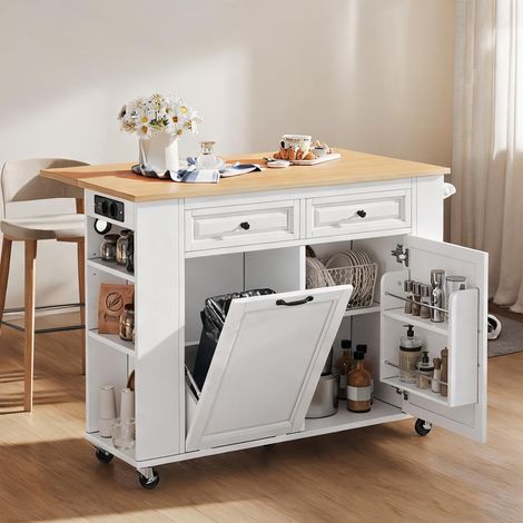Îlot de cuisine mobile avec plan de travail extensible et prises (1/5)