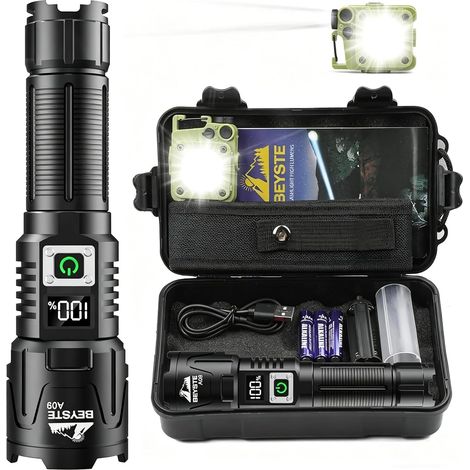 Lampe Torche LED Ultra Puissante 1,000,000 LM, 50W – 1520m Portée Lampe Torches Rechargeable USB C, 3 Modes Chip XHQ99.2 Puissante Flashlight IPX6 Étanche Pour Camping Randonnée Urgence (1/5)