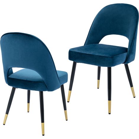 Wahson Velvet Dining Chairs Set of 2 - Modern Upholstered Kitchen Chairs with Comfortable Backrest for Living Room Restaurant Cafe, Blue