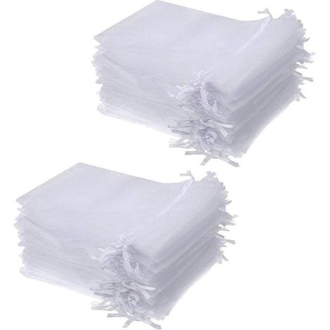 Sacs organza Sacs blanc Candy Cordon Pochettes Bijoux Mesh Cadeaux Sacs pour la fête de mariage 100pcs pour usage personnel (1/5)