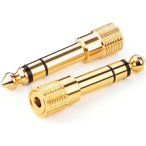 Vergoldeter 6,5-mm-Buchse-auf-3,5-mm-Zweikanaladapter für Mikrofone und Kopfhörer 3,5-mm-Buchse-auf-6,35-mm-Stecker (klein auf groß). (1/5)