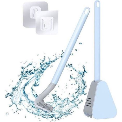 Brosse WC - Tete En Forme De Golf - Manche Long - Montage Mural Sans Perçage - Silicone TPR - Bleu - 1 Pièce
