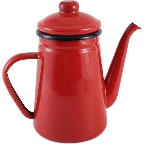 1,1-Liter-Wasserkocher aus rotem Emaille, geeignet für Induktions- und Gaskochfelder. (1/5)
