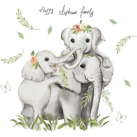 Autocollant mural stickers muraux dessin animé peint à la main éléphant animaux maternelle salle de classe chambre d'enfant bébé mur papier peint décoration autocollants autoadhésif (1/5)