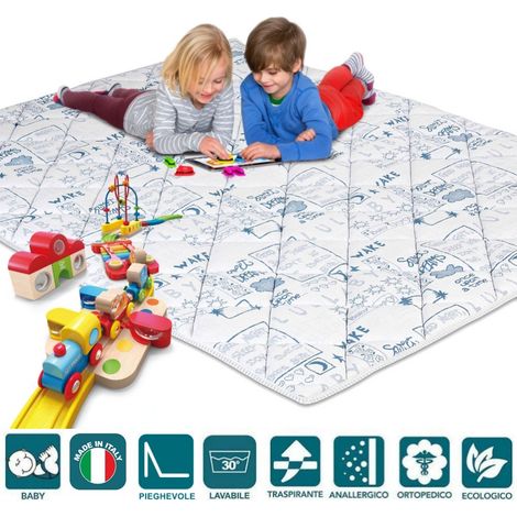 EVERGREENWEB - Tappetino da Gioco per Bambini e Neonati grande 160x200cm colore Celeste Copertina da Pavimento Imbottita in Schiuma Morbida Tessuto Anallergico Materassino da Terra Pieghevole Lavabile (1/5)