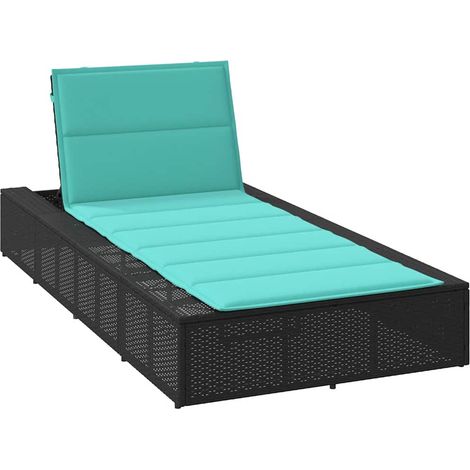 Sonnenliege mit schwebender Auflage Schwarz Poly Rattan