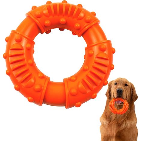 Jouet à mâcher indestructible pour chien, anneau en caoutchouc, jouet interactif pour chien, jouet pour le nettoyage des dents (orange)