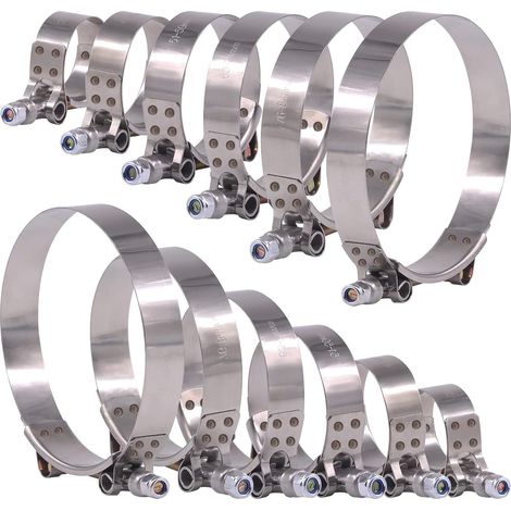Ensemble de 12 colliers de serrage pour tuyau flexible en acier inoxydable avec raccord en T, avec raccord turbo, en 6 tailles, 32-116 mm (1/5)