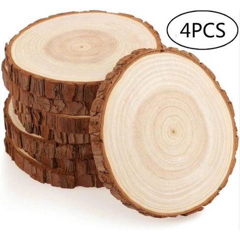 Rondin de Bois 14-15cm sans Trou 4 Pcs Tranches de Bois Naturel Convient pour Decoration Noel Bois, Marque Place Mariage (1/4)
