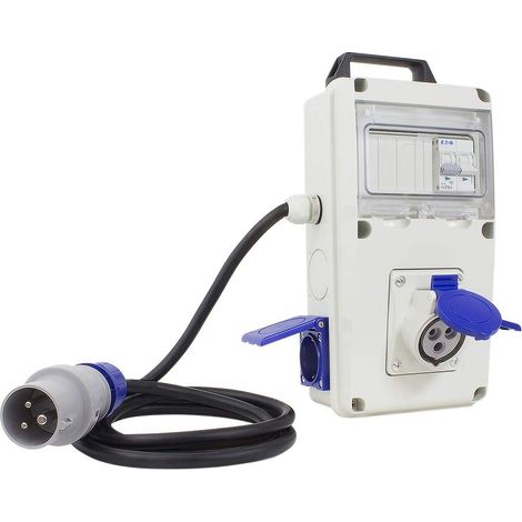 POLY POOL - PP0729 Quadro Elettrico di Distribuzione IEC309 230V - Quadro Elettrico Esterno 2 Prese Civili 1 Presa CEE + Spina CEE 16A 2P - Quadro Elettrico con Interruttore Magnetotermico - Cavo 2m (1/2)