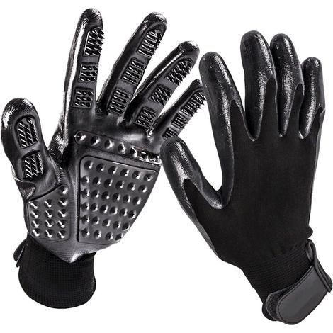 MINKUROW Tierpflege-Handschuhe – verbessertes Fünf-Finger-Design, Gummihandschuh, weiche Bürste zum Entwirren von Haaren von Katzen, Hunden und Pferden (Schwarz)