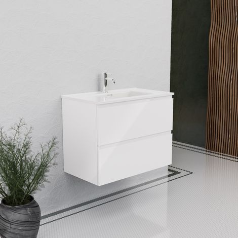 Inda - Mobile bagno 80 cm Bianco lucido con 2 cassetti e lavabo (1/5)