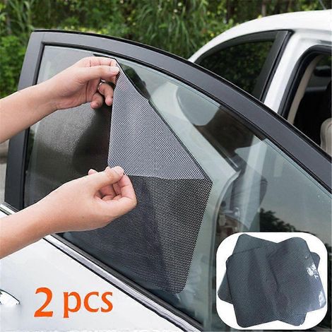 Lot de 2 films pare-soleil de voiture à monter soi-même (42 x 38 cm), protection solaire pour vitres latérales, en PVC noir avec petits trous. (1/5)