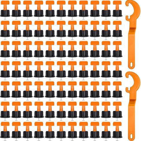 100 Pcs Systeme de Nivellement pour Carrelage, Nivellement Carrelage Réutilisables pour Carrelage, Carreaux de Céramique, Panneaux de Bois avec 2 Clés Spéciales (1/5)