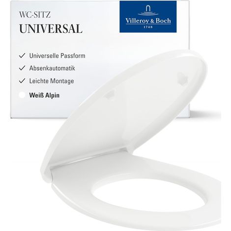 Villeroy & Boch Universal WC-Sitz - Toilettendeckel Weiß glänzend mit Absenkautomatik - Abnehmbarer, bruchsicherer Toilettensitz aus Duroplast - Klodeckel in ovaler Form - Original Ersatzteil (1/5)