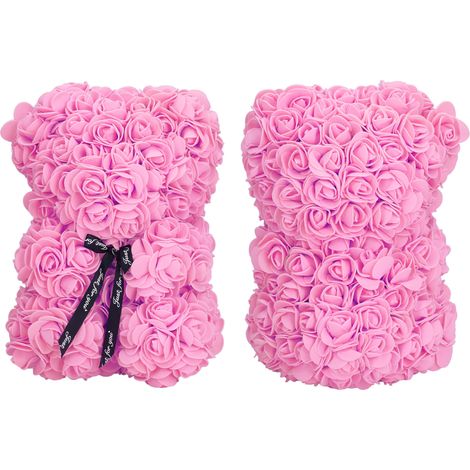 Strauß roter Rosen und ein rosa Bär, 25 cm, künstliche Blumen für Valentinstag, Weihnachtsgeschenk für Frauen (1/5)