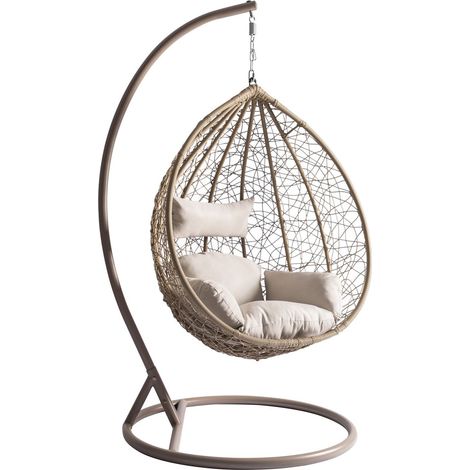 Chaise suspendu Comfivo Schola, Beige, 195x106x105cm, Tissu, Métal, Osier plastique