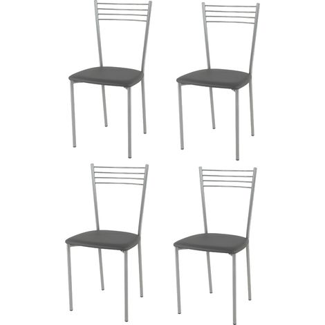 Tommychairs - Set 4 sedie modello Elena per cucina bar e sala da pranzo, struttura in acciaio verniciato color alluminio e seduta imbottita e rivestita in pelle artificiale colore grigio scuro (1/5)