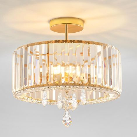 1 Plafonnier Cristal, Base E27, Diamètre 365mm, Métal Doré, Salon Cuisine (1/5)