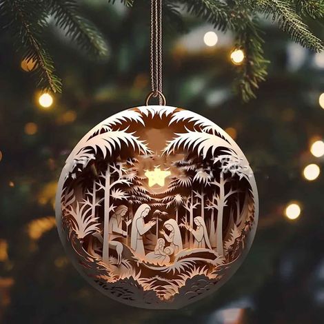 Ornement De Scene De La Nativite - Acrylique 8 Cm - Decoration De Noel Pour Arbre Intérieur Extérieur - Lot De 1 (1/5)
