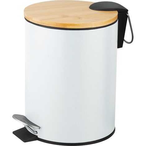 Poubelle à pédale 5L - Acier et Bambou - Ø20x26cm - Ouverture hygiénique (1/5)