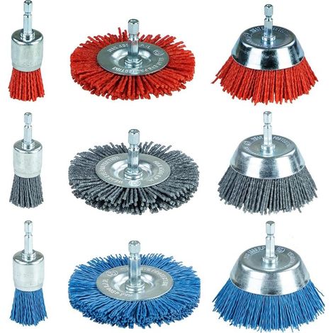 Ensemble de 9 brosses en nylon à tige hexagonale de 6,35 mm (1/4") - Pour le perçage, l'élimination de la rouille et de la corrosion - 3 tailles pratiques et efficaces (1/5)