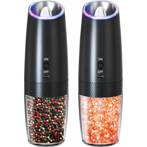 Moulin à poivre électrique rechargeable à gravité, noir, 135 ml, lumière LED blanche, lavable (1/5)