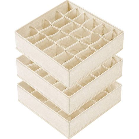Lot de 3 organisateurs de tiroirs pour chaussettes et sous-vêtements, organisateurs de placard/penderie pliables en tissu à 64 compartiments, pour organiser chaussettes, sous-vêtements et cravates (16 (1/4)