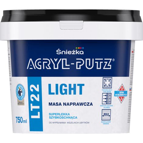 Masilla acr铆lica ligera LT22 de 0,25 L, superligera y de secado r谩pido.