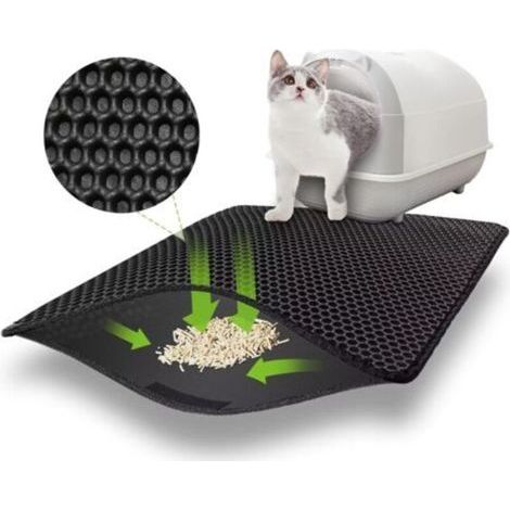 Tapis Litiere Chat 60x45 CM avec Velcro, Double Couche Tapis de Litière pour Chat Conception à Grands Trous, Imperméable Tapis Litière pour Chat, Non Toxique pour Bac à Litière Chat et Toilette Chat (1/5)