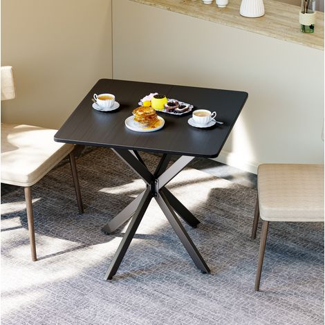 Mesa auxiliar cuadrada 80 x 80 x 75 cm, negra, patas regulables y estructura en X de metal DESVIAE (1/5)