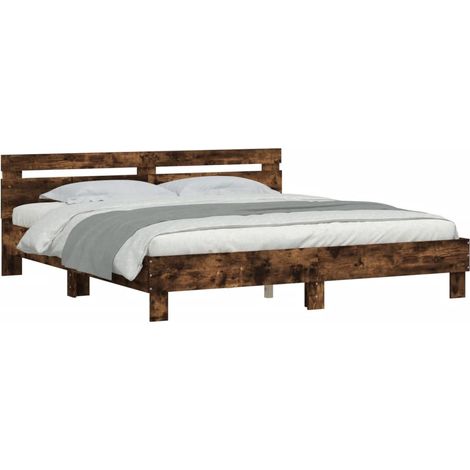 Bed Frame  Smoked Oak  Engineered wood, Plywood  Double  Bed Frame vidaXL