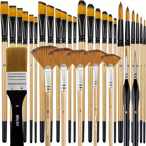 Ensemble de 32 pinceaux — Pinceaux en nylon avec manches en bois, outils de peinture (1/5)