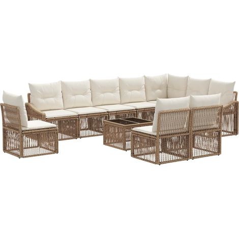 Gartensofa-set 11 pcs Beige Poly-Rattan vidaXL