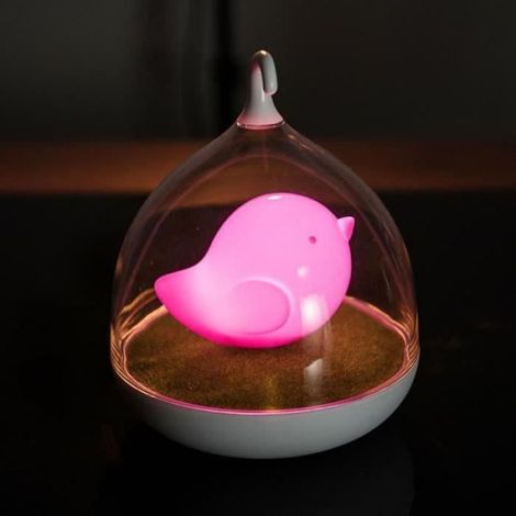 Veilleuse Bébé Fille rechargeable lampe de Nuit volière oiseau avec contrôle tactile rose (1/4)