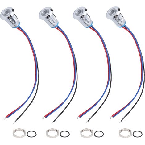 4x jeux de voyants LED ronds étanches bicolores cathode commune 12mm 3-6V (rouge et bleu) prêts à câbler (1/5)