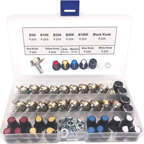 20Pcs B5K B10K B20K B50K B100K Kit Potentiomètre, Linéaire Rotatif Potentiomètre, Potentiomètre Rotatif, Potentiomètre Linéaire 3 Bornes, WH148 (1/5)