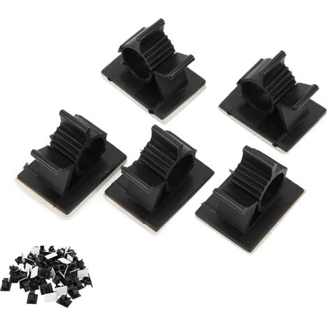 Lot de 50 clips de gestion de câbles adhésifs réglables en nylon noir (1/5)