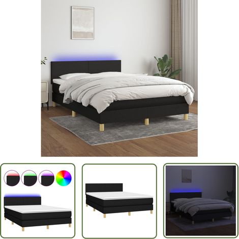 The Living Store Sommier à lattes de lit avec matelas LED Noir 140x190 cm Tissu - Sommier Tapissier - Lit Avec Led - Matelas À Ressorts Ensachés - Tête De Lit Ajustable - Éclairage LED (1/5)