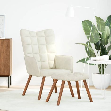 Fauteuil de Salon,Chaise,Fauteuil relax avec tabouret en velours crème CFW519310 (1/5)