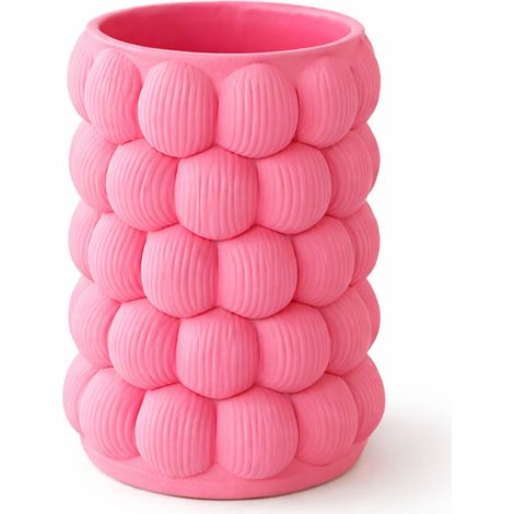 Vase décoratif rose, sculpture structurée et moderne de designer (1/3)