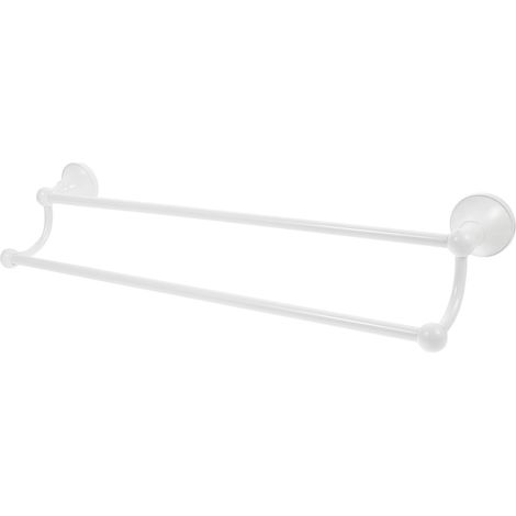 Porte-serviettes double barre blanche 55 cm en laiton, fixation murale, base ronde, rangement pour mouchoirs et peignoirs, pour salle de bain