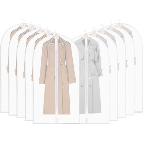 Lot de 10 housses de protection semi-transparentes pour vêtements suspendus, 60 x 120 cm, anti-poussière et anti-humidité (1/5)
