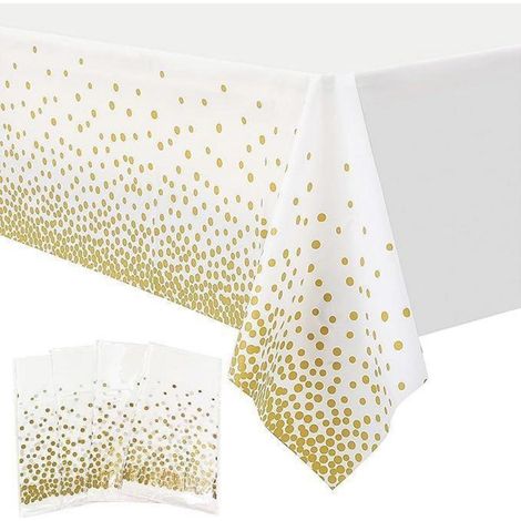 4er-Set Tischdecken 137x274 cm Weiß Gold Punkte Wasserdicht für Partys