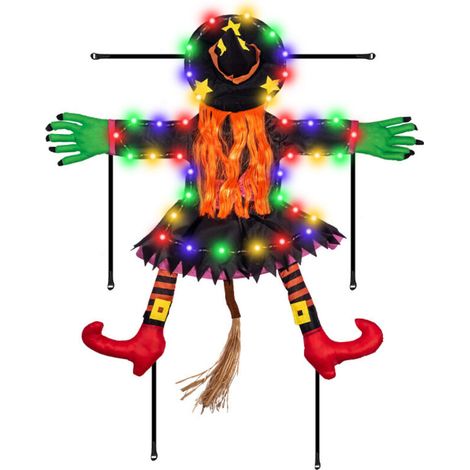 Décorations d'Halloween : Sorcière volante lumineuse à LED - Décorations d'intérieur à LED, fournitures de fête, pelouse extérieure, porche (1/5)