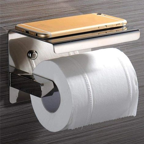 Portarrollos de papel higiénico con soporte integrado, ideal para dispensadores de papel higiénico en hoteles y hogares. Dimensiones: 10 x 14 x 10 cm. Color: blanco plateado.