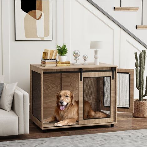 Box per cani 98 x 60 x 78 cm in legno, marrone chiaro OKMYHOME (1/5)