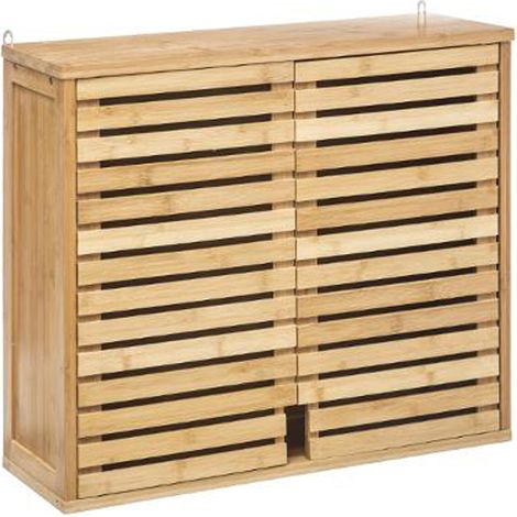 Pegane – Meuble de rangement salle de bain en bambou naturel – Dimensions L.58.5 x P.20 x H.51.5 cm – 2 portes pour rangement optimisé (1/3)
