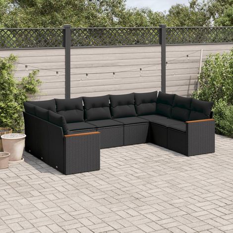 9-tlg. Garten-Sofagarnitur mit Kissen Schwarz Poly Rattan vidaXL (1/5)